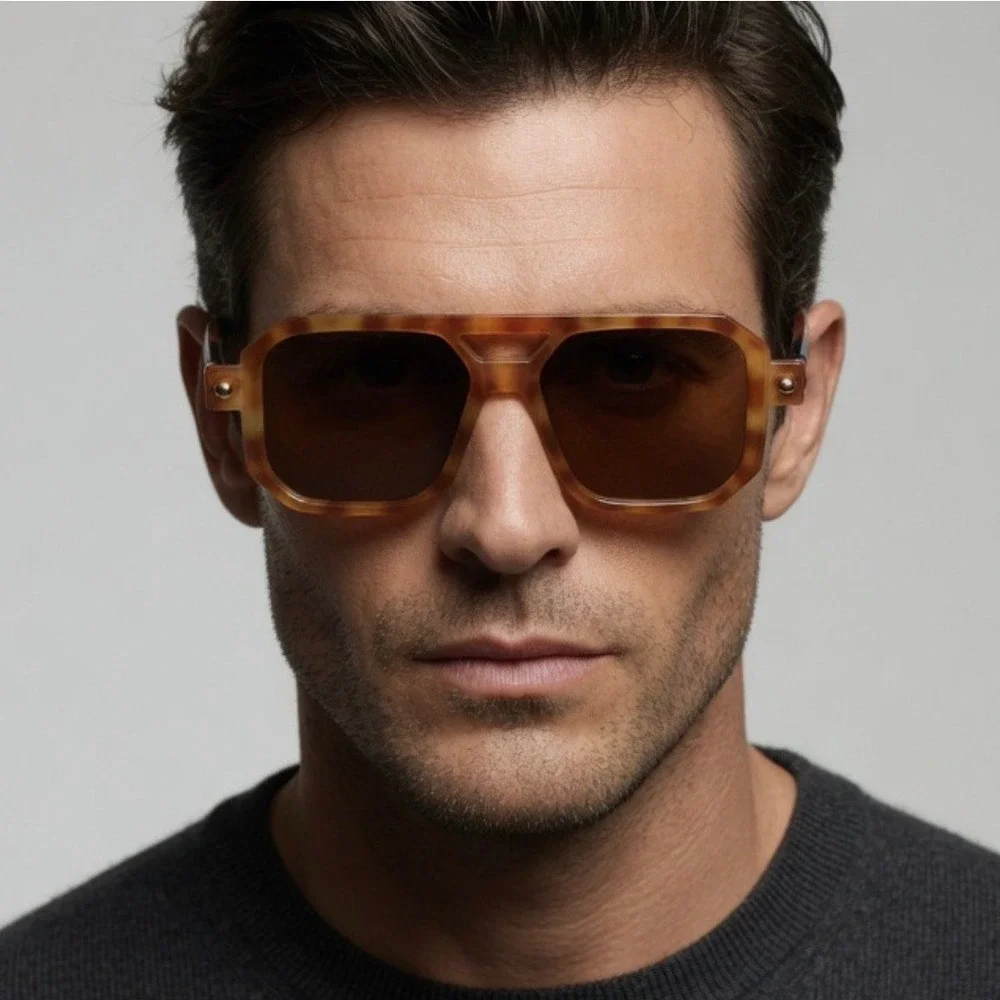 Mens‎ Geometric Sunglasses Tortoiseshell Brown Lens Retro Fashion Design Shades